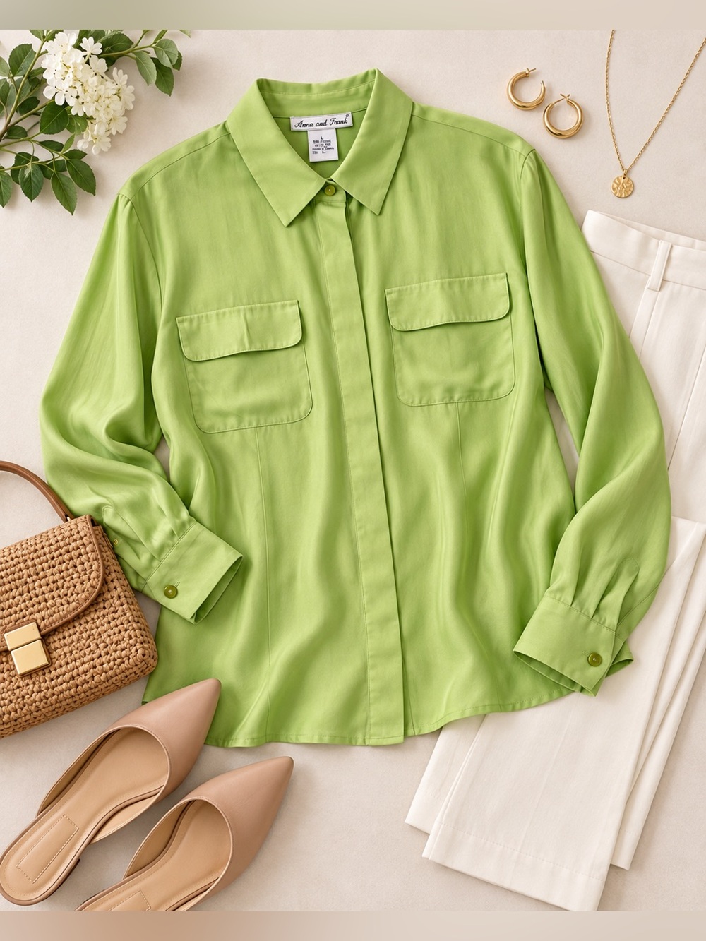 Anna And Frank Lime Green Button-Front Pocket Shirt
